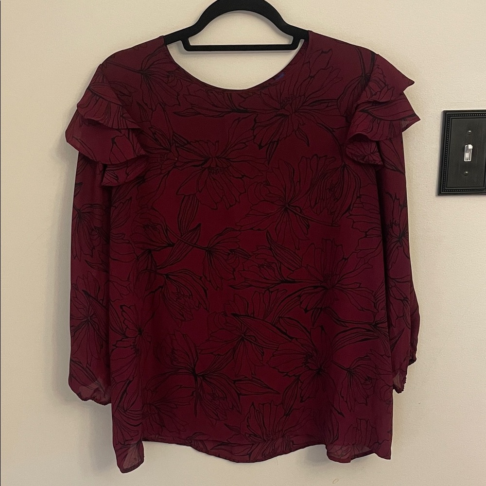 Apt. 9 Burgundy Floral Ruffle Blouse